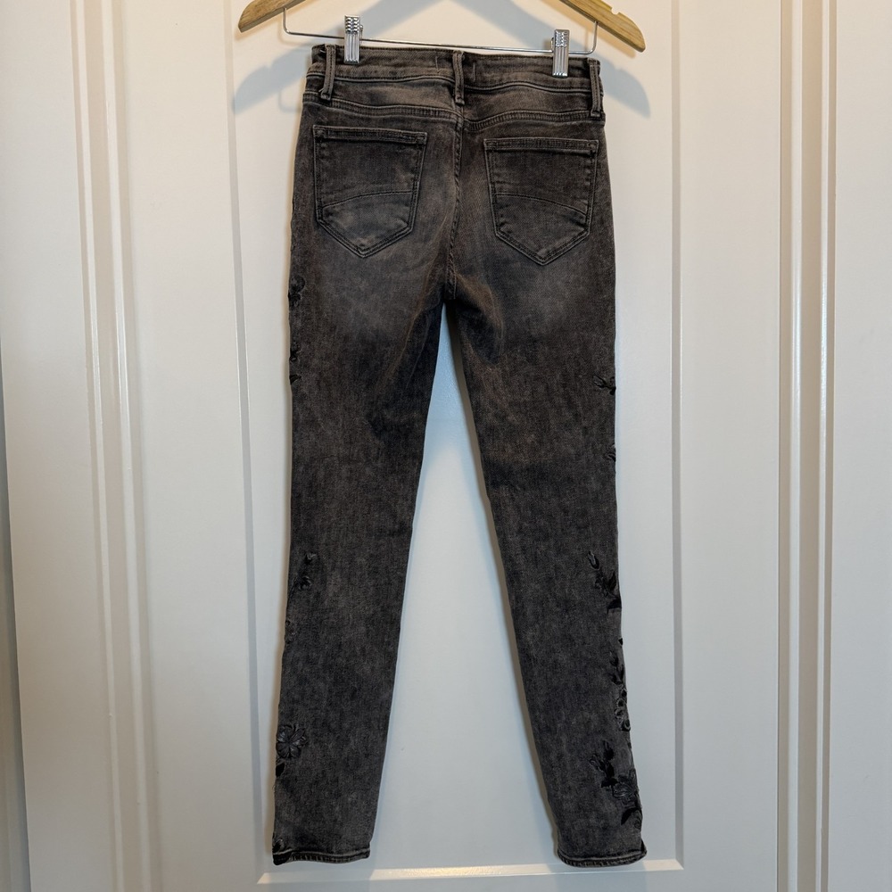 Driftwood Jackie Jeans Gray Floral Embroidered Skinny Crop 25 / 0 Boho Western - Picture 4 of 15